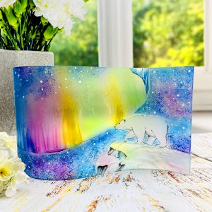 Glass Wave Art Stained Glass Polar Bear Painted Glass Panel Window Sill Art