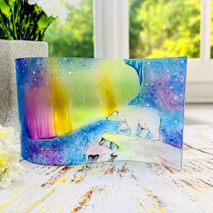 Glass Wave Art Stained Glass Polar Bear Painted Glass Panel Window Sill Art