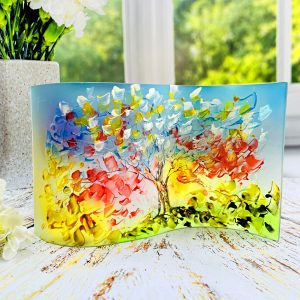 Glass Wave Art Stained Glass Tree Painted Glass Panel Window Sill Art