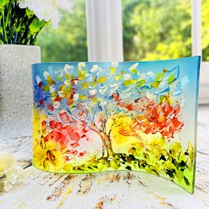 Glass Wave Art Stained Glass Tree Painted Glass Panel Window Sill Art