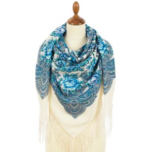1980-1 Original Pavlovo Posad Russian Shawl 100% Wool scarf 125×125 cm