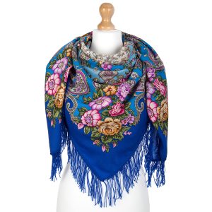1778-13 Original Pavlovo Posad Russian Shawl 100% Wool scarf 125×125 cm