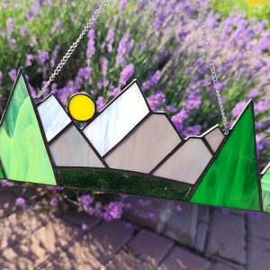 Stained Glass Mountains Suncatcher, FAST Free Shipping