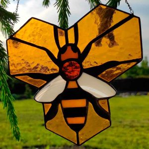 Stained Glass Bee Honeycomb Suncatcher, Fast Free Shipping