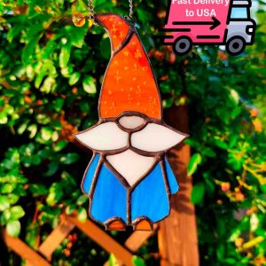 Stained Glass Gnome Suncatcher, Fast Free Shipping