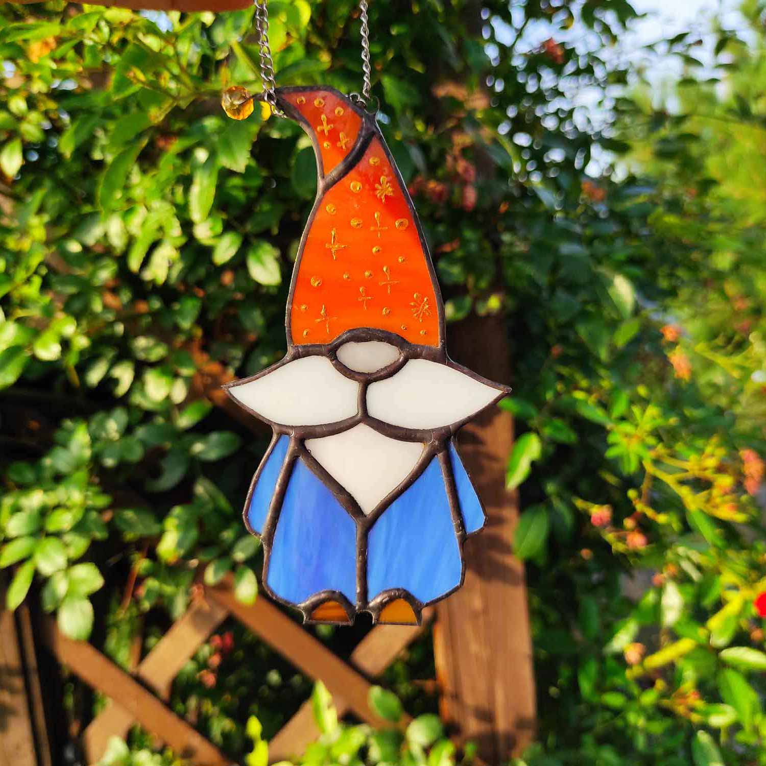 gnome stained glass suncatcher