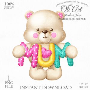 Cute Teddy Bear Clip Art. MUM. Cute Characters.