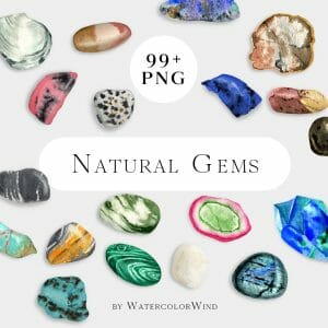 Watercolor Gemstone Clipart, crystal jewelry clip art