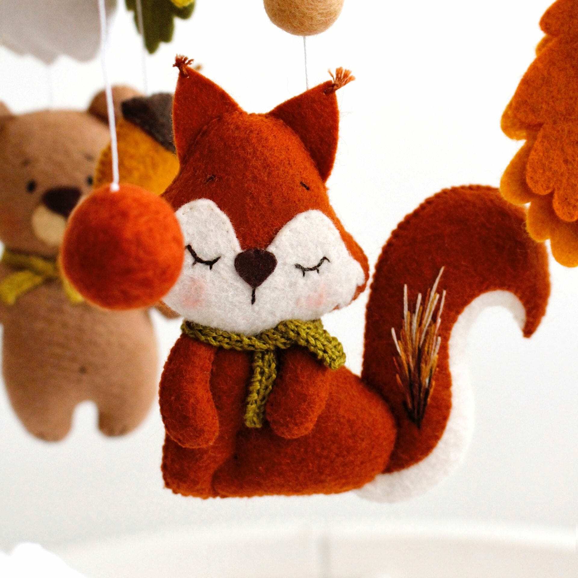 Felt forest baby mobile hero - cute squirrel with a scarf