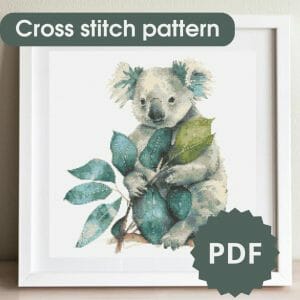 Koala cross stitch pattern, printable chart PDF