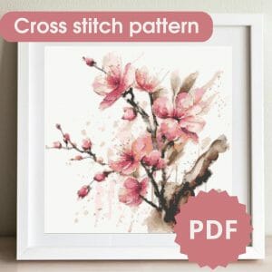 Cherry blossoms cross stitch pattern, printable chart