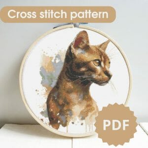 Cat cross stitch pattern, printable chart PDF