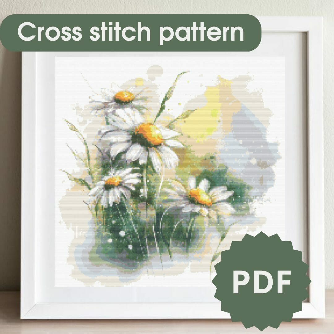 Chamomiles cross stitch pattern, printable chart PDF 1 Chamomiles cross stitch pattern, printable chart PDF