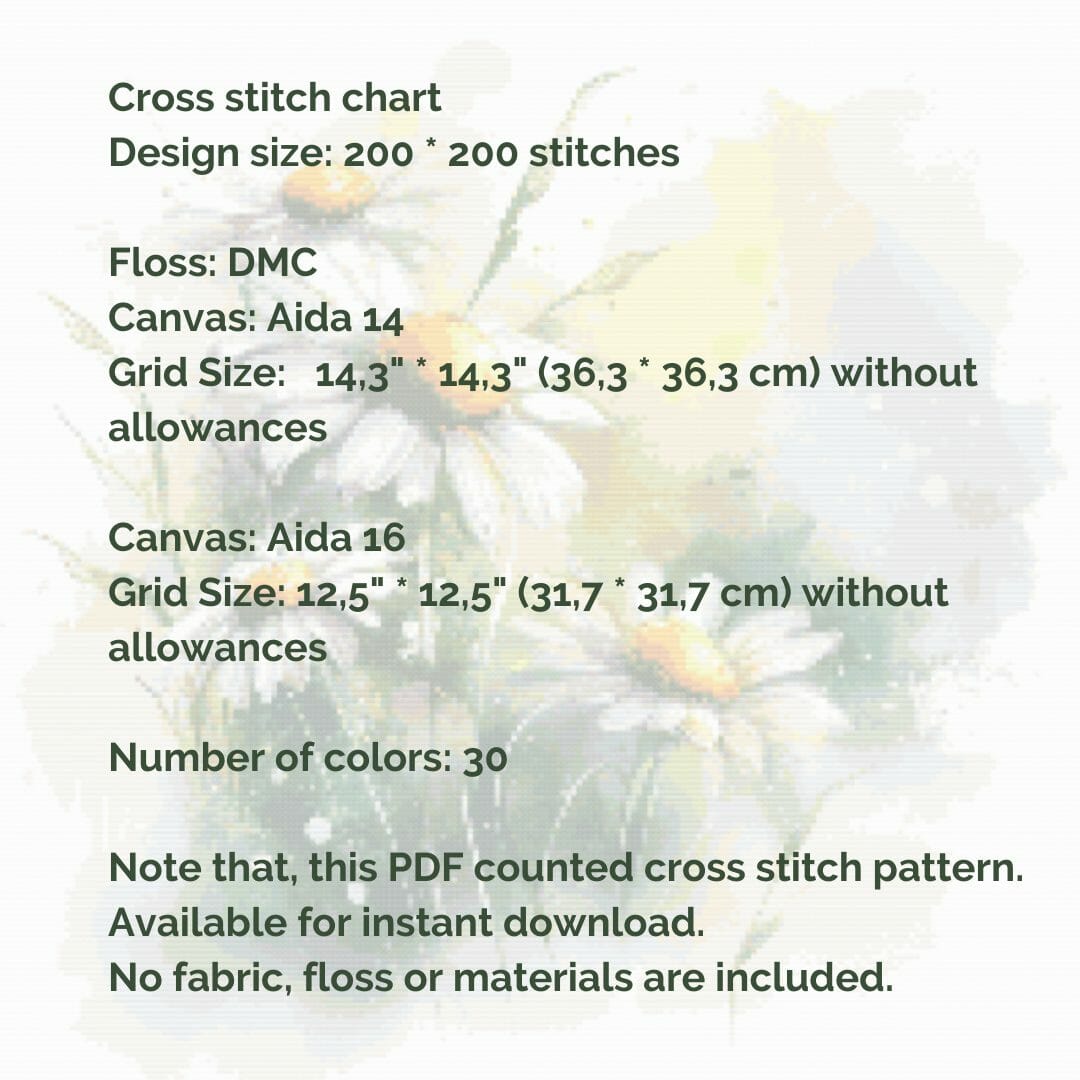 Chamomiles cross stitch pattern, printable chart PDF 5 Chamomiles cross stitch pattern, printable chart PDF - Image 5