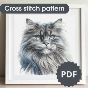 Cat cross stitch pattern, printable chart PDF