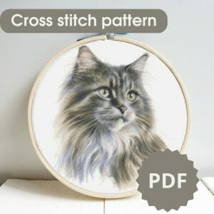 Cat cross stitch pattern, cross stitch chart PDF