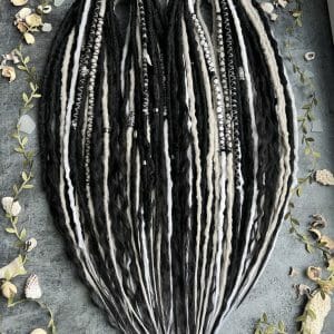Witch set dreads and curls, black and white dreadlocks extensions