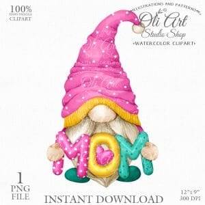 Cute Gnome Clip Art. MOM. Mothers day.