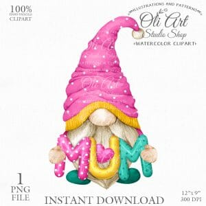 Cute Gnome Clip Art. MUM. Mothers day.
