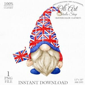 Union Jack Gnome Clip Art. Cute Characters.