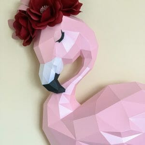 3d papercraft wall flamingo low poly template