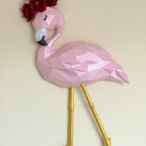 3d papercraft wall flamingo low poly template