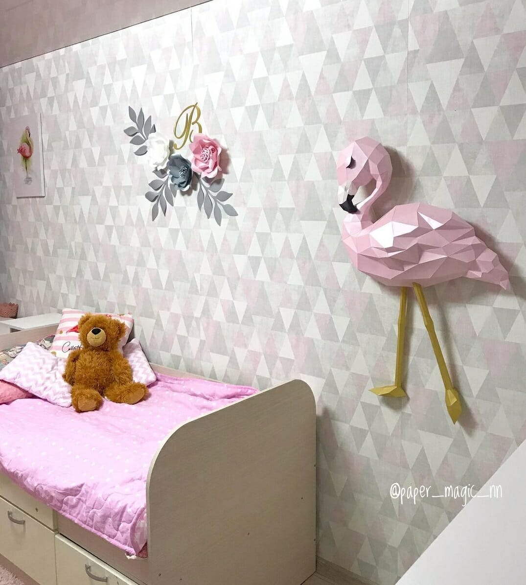 3d papercraft wall flamingo low poly template