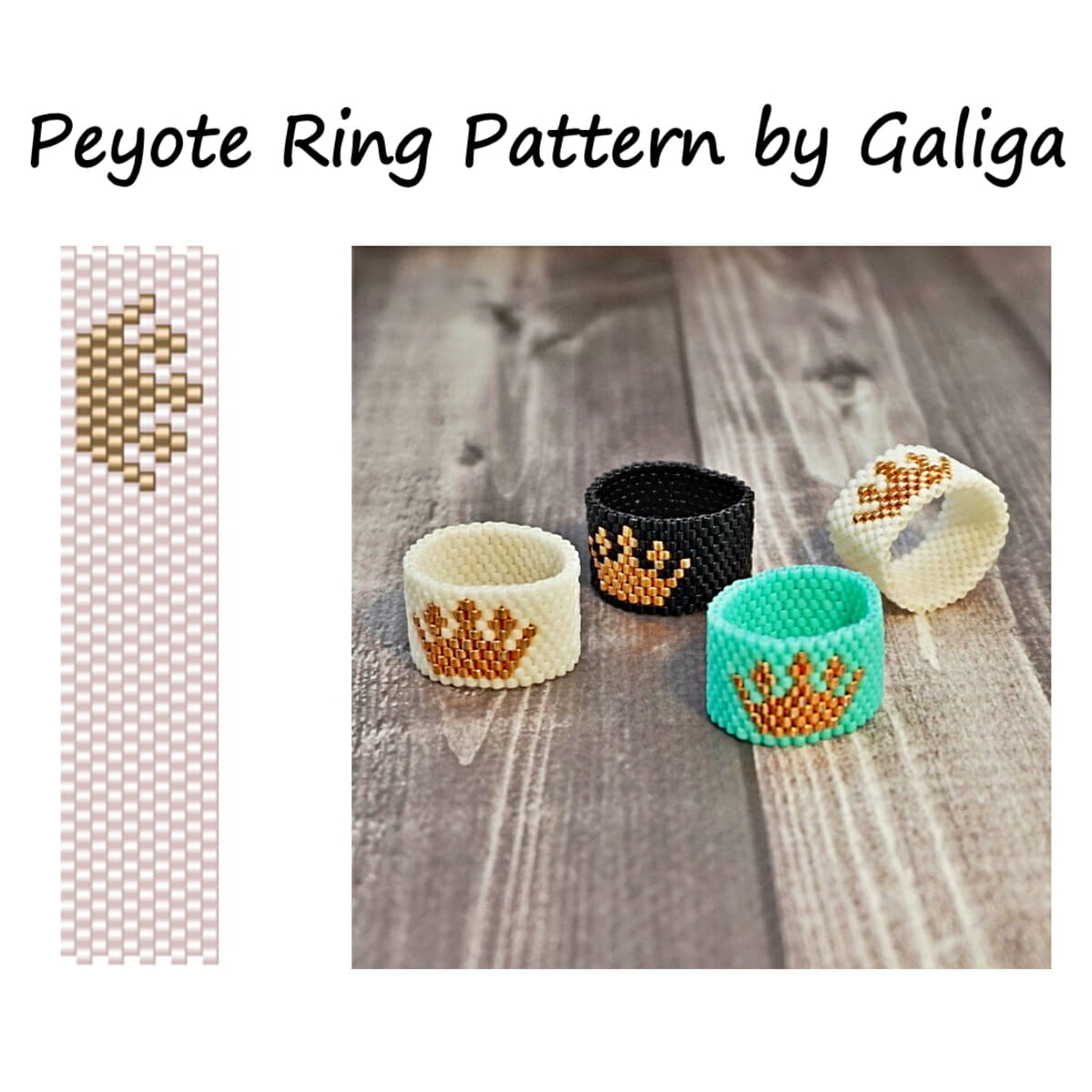 Crown bead ring pattern for beadwork Even peyote