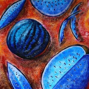 Watermelons painting 20*20″ surrealism blue moon art