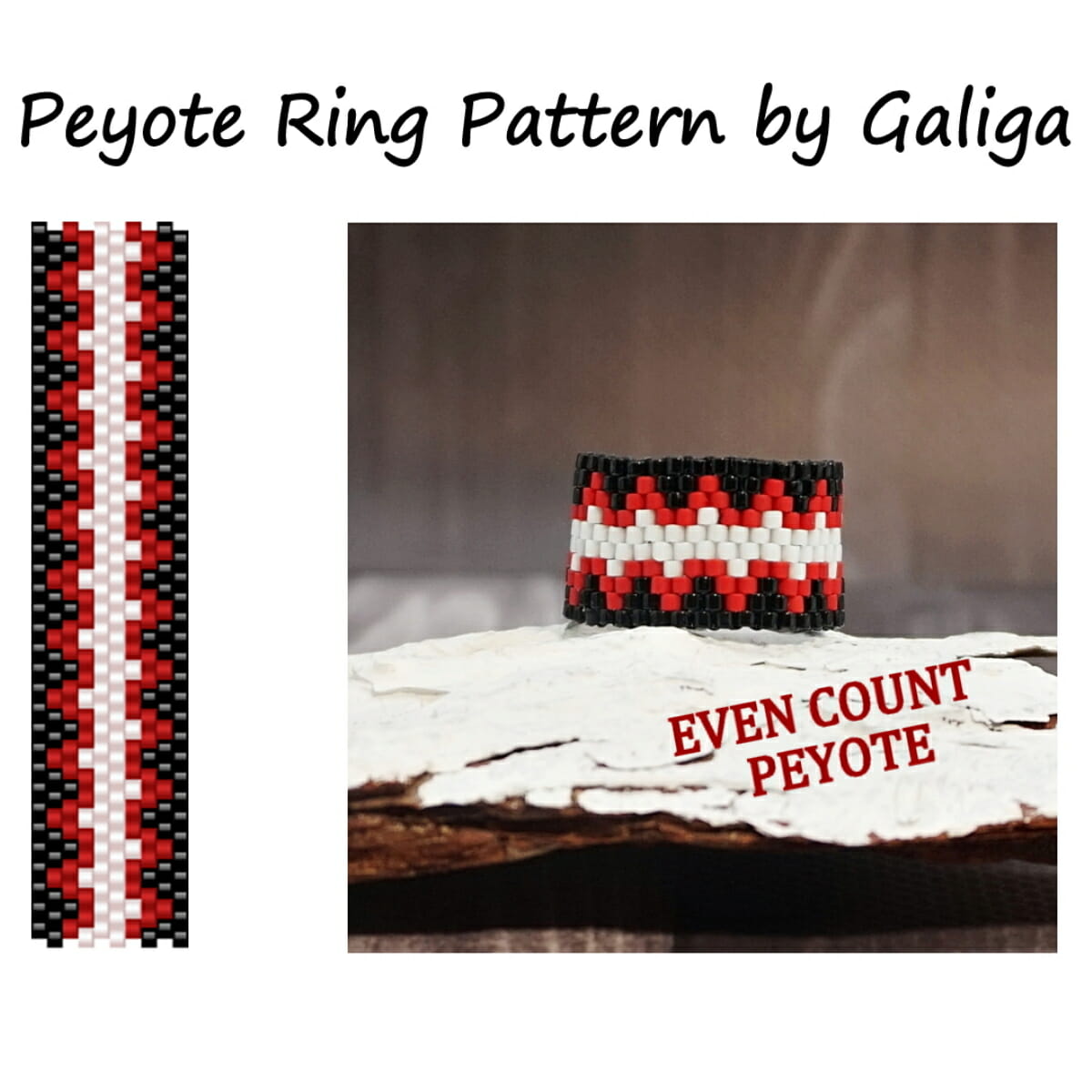 Even peyote stitch beaded ring pattern for ring making