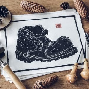 linocut print long walk original art
