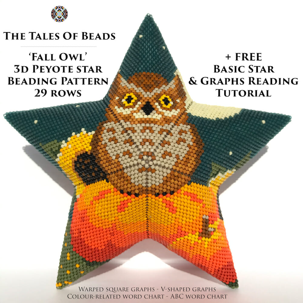 Peyote Star Pattern Owl - Halloween Beaded Star Seed Bead Ornament 1 beaded peyote star pattern owl