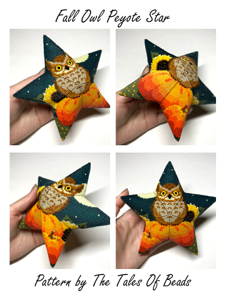 Peyote Star Pattern Owl - Halloween Beaded Star Seed Bead Ornament 3 3d beaded star patterns