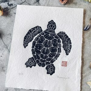 linocut print sea turtle original artwork