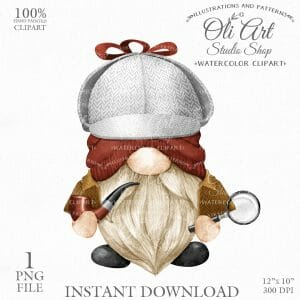 Sherlock Gnome Clip Art. Cute Characters.