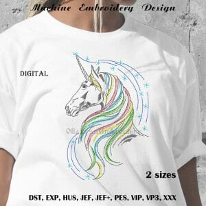 Magic rainbow unicorn machine embroidery design for t-shirt