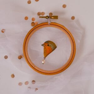 Robin bird embroidered brooch beaded jewelry with pearl