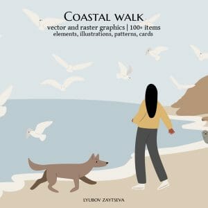 coastal landscape creator clipart, girl illustration