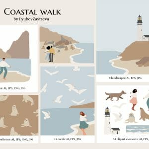 coastal landscape creator clipart, girl illustration
