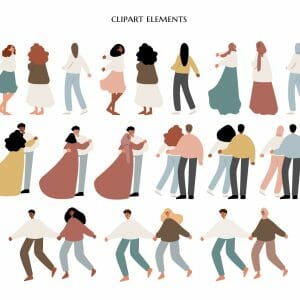 Coastal landscape creator clipart, Vector woman set