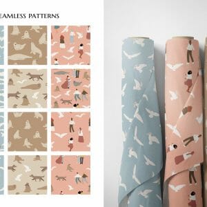 Coastal seamless pattern, Flying seagull digital paper