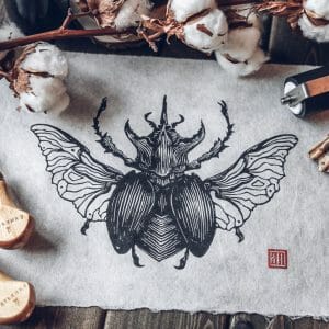 linocut print atlas beetle