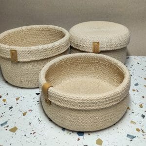 set of three cream soft rope baskets for storage