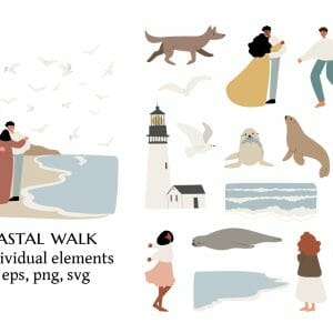 Handmade Marketplace 531 Coastal landscape creator clipart, Vector woman set