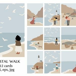 Beach poster clipart, Printable coastal wall art print
