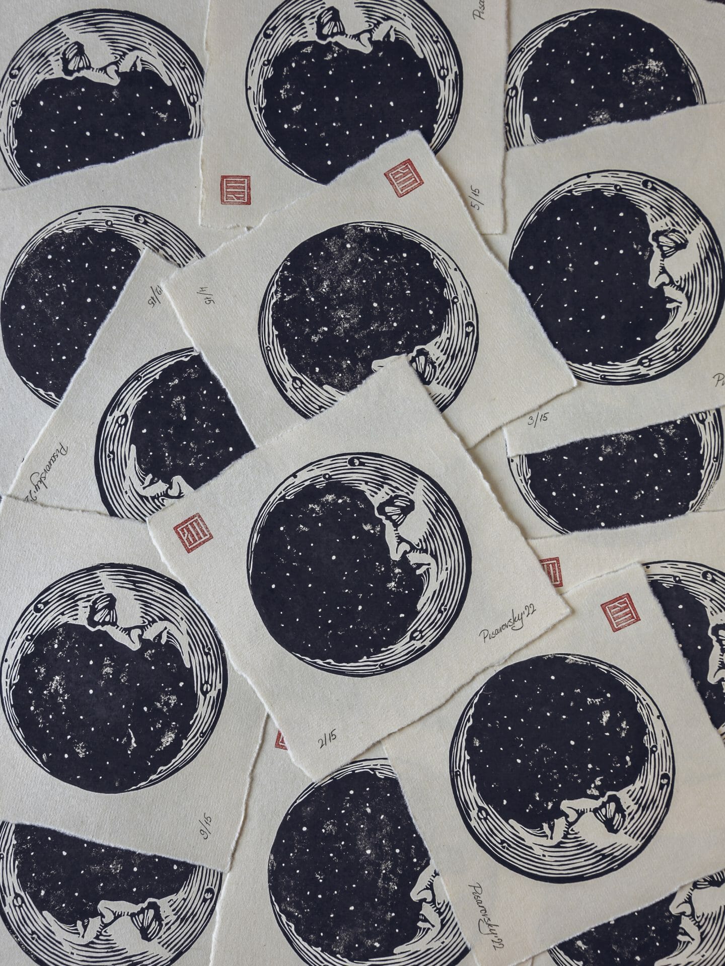 limited edition linocut prints moon crescent