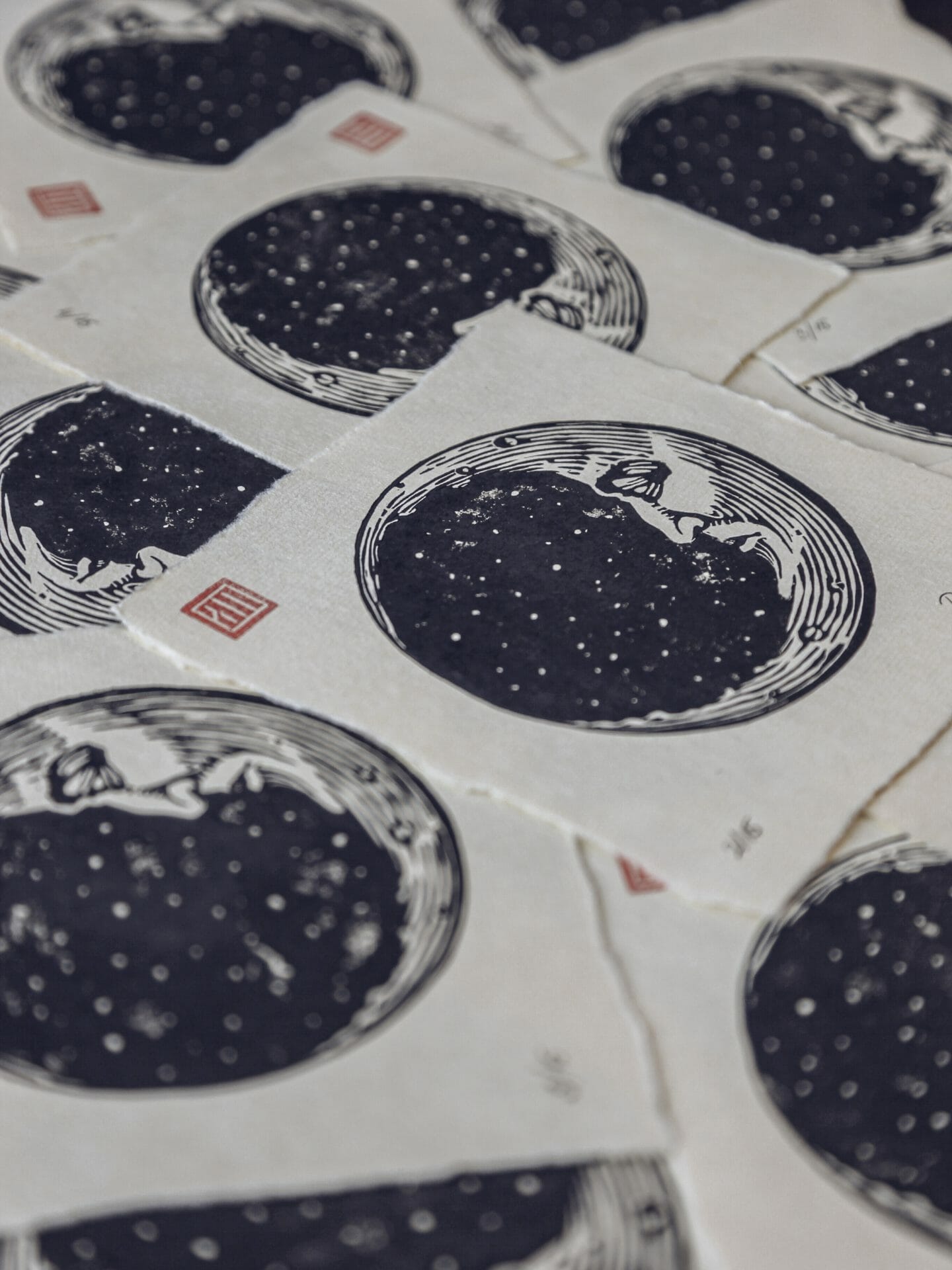 limited edition linocut prints moon crescent