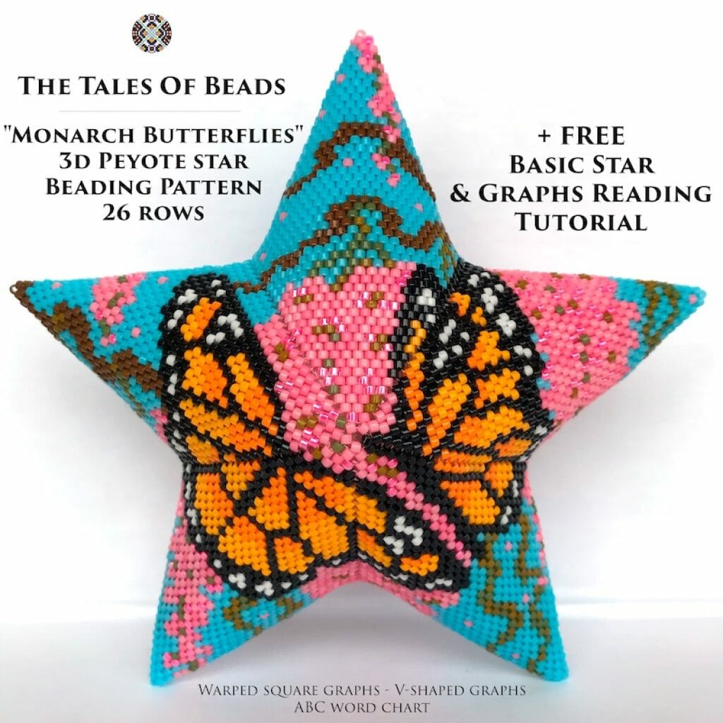 Peyote Star Pattern Monarch Butterflies - Summer Beaded Star Seed Bead ...