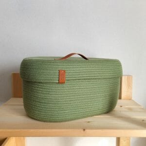 oval green rope basket with lid