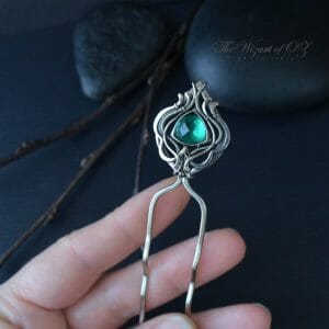 Fantasy hairpin with emerald tone quartz Great gift for ladies